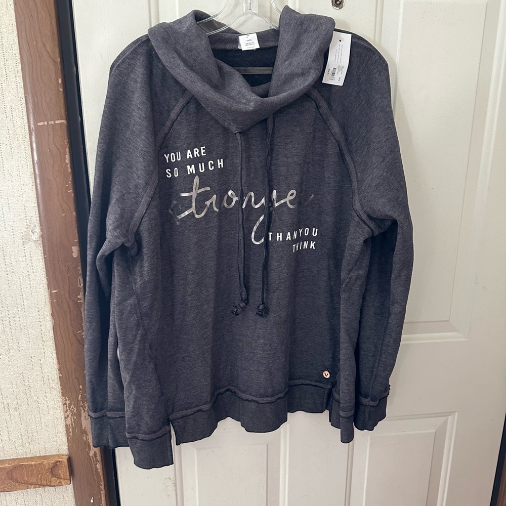 LIVI ACTIVE YOU ARE SO MUCH STRONGER THAN YOU THINK SWEATSHIRT: GRAY: NWT: 14/16